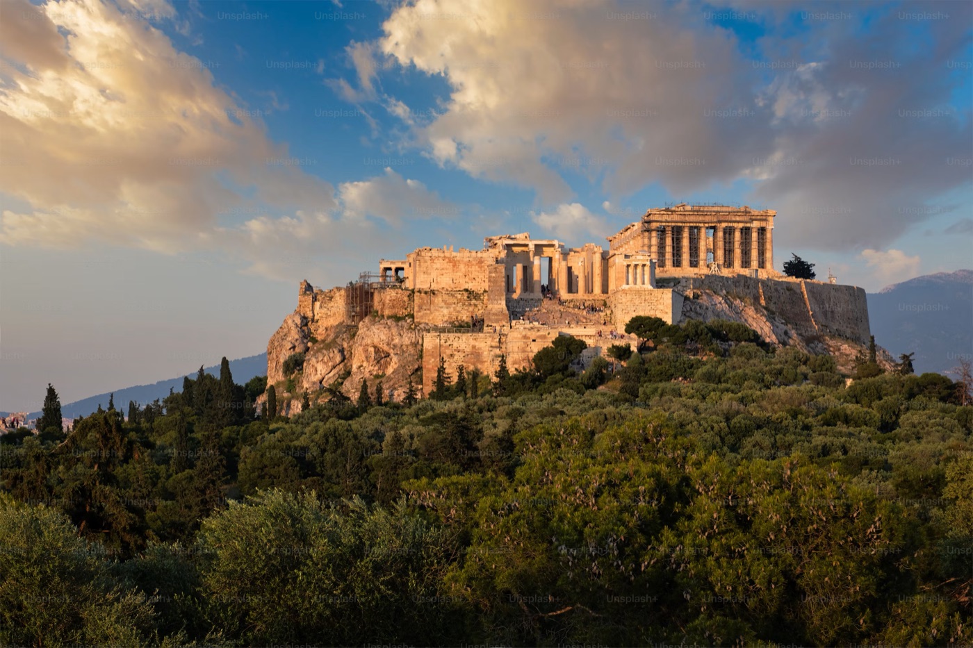 The Acropolis seen from Philopappou hill at golden hour